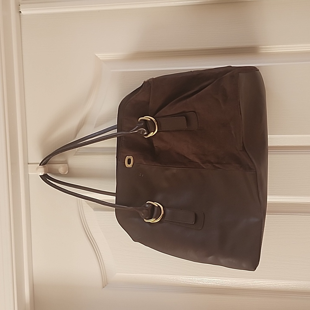 Brown leather and animal print purse